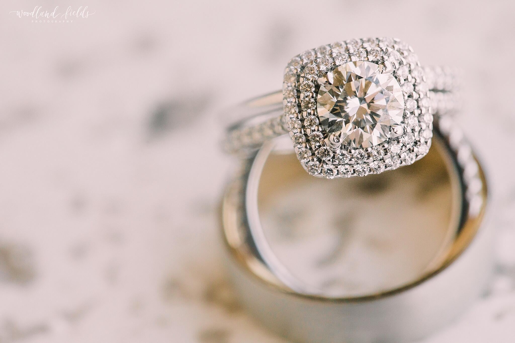 Close-up shot of a diamond engagement ring