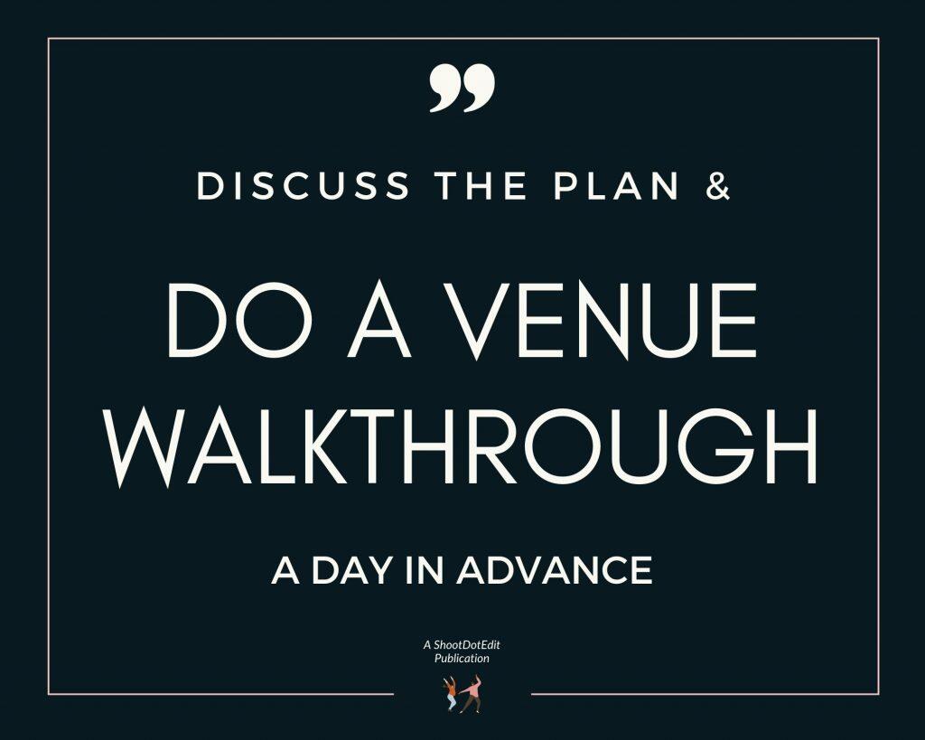 Infographic stating discuss the plan and do a venue walkthrough a day in advance