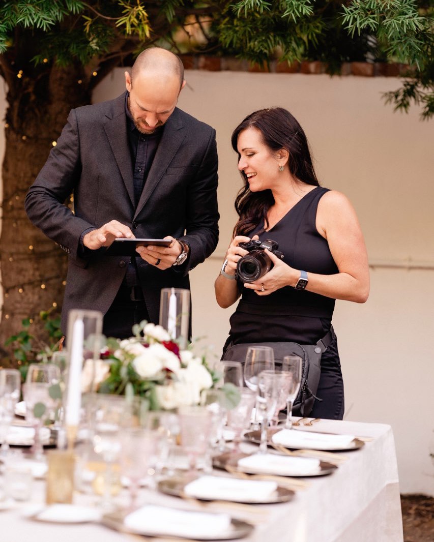 Sara France coordinating with a vendor at a wedding venue 