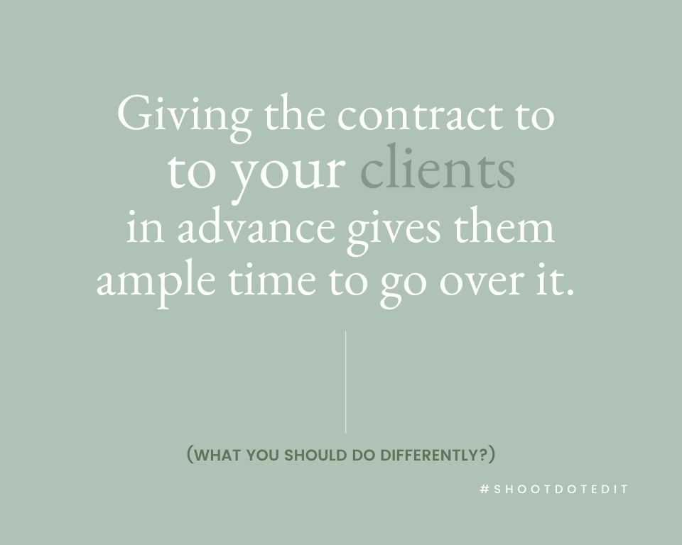 Infographic stating giving the contract to your clients in advance gives them ample time to go over it 