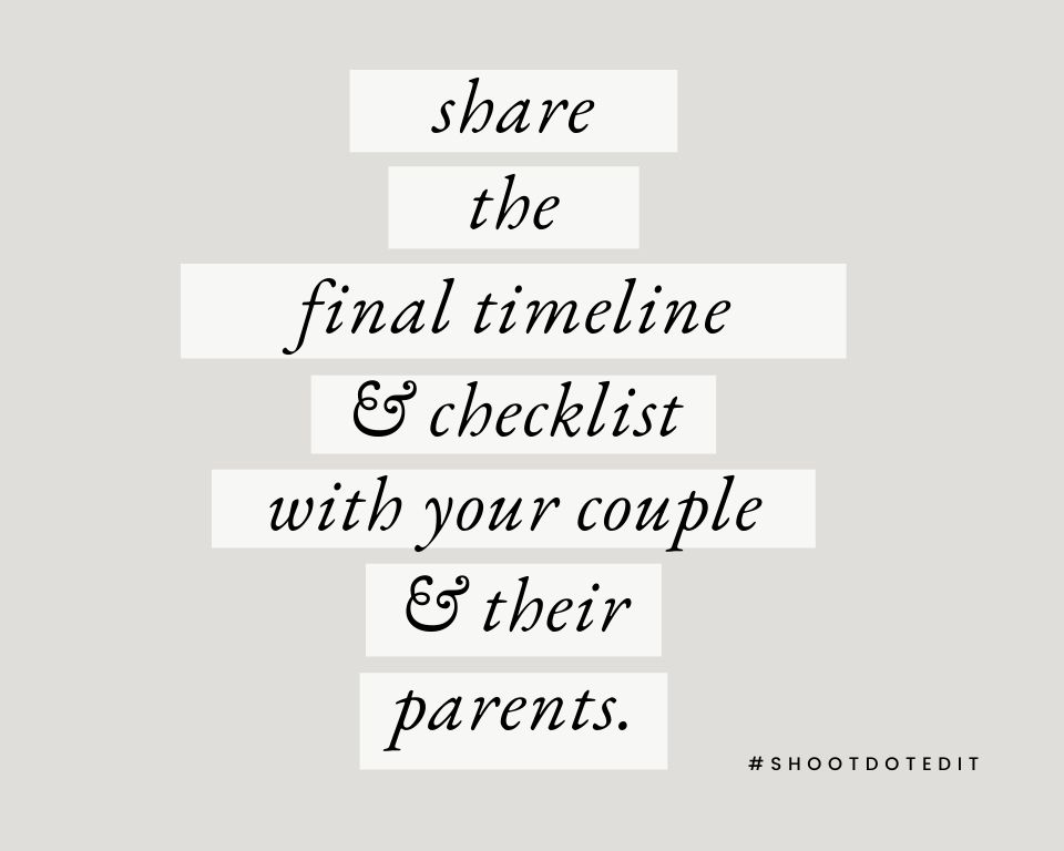 Infographic stating share the final timeline & checklist with your couple & their parents