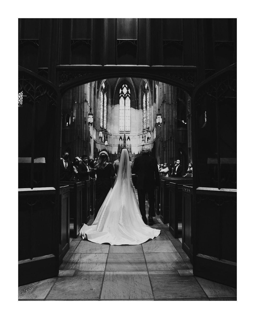 A bride walking down the aisle 