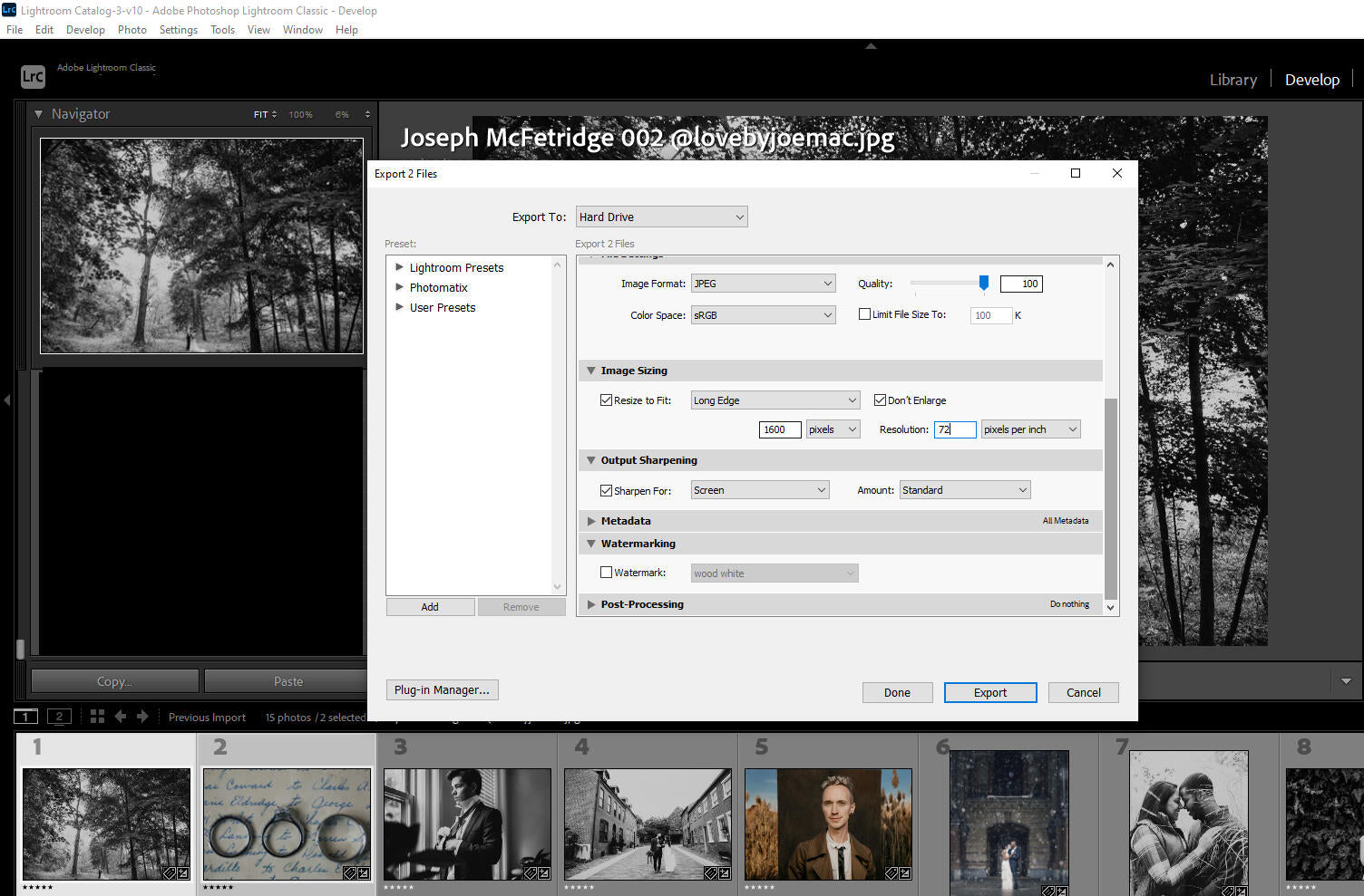 Lightroom export settings for websites