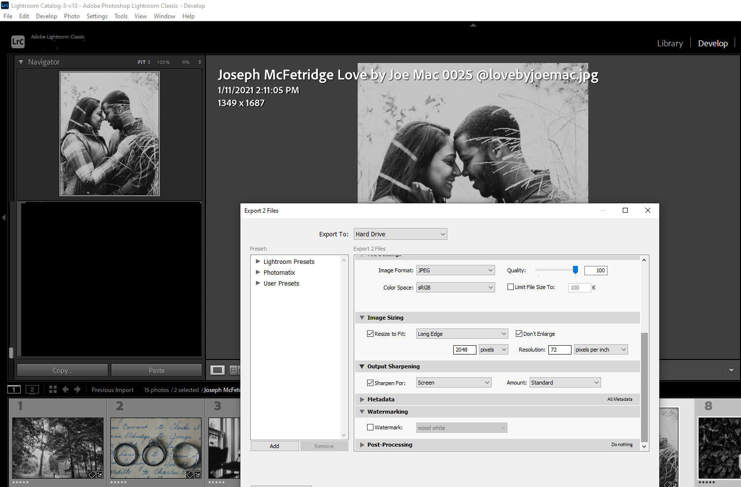 Export for social media in Lightroom