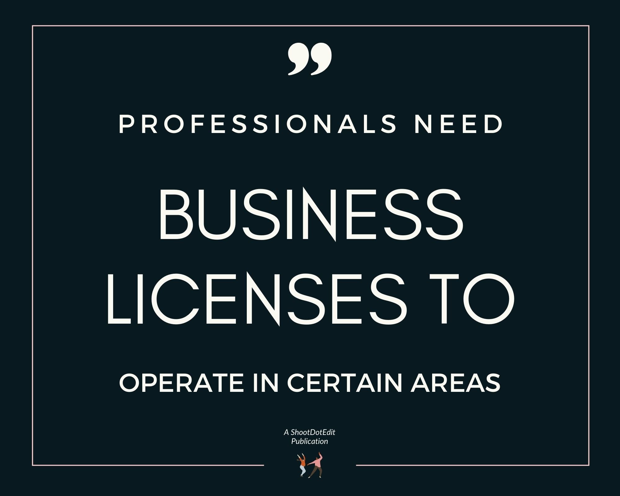 Infographic stating professionals need business licenses to operate in certain areas