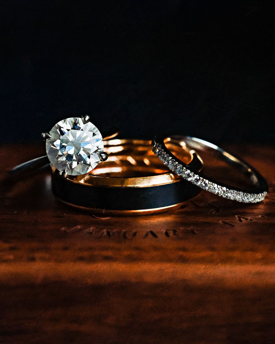 a wedding detail shot of the ride and grooms wedding rings 