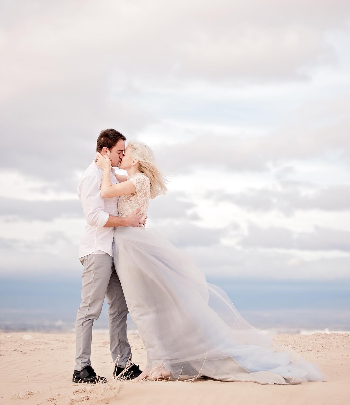 A bride and groom's first kiss moment