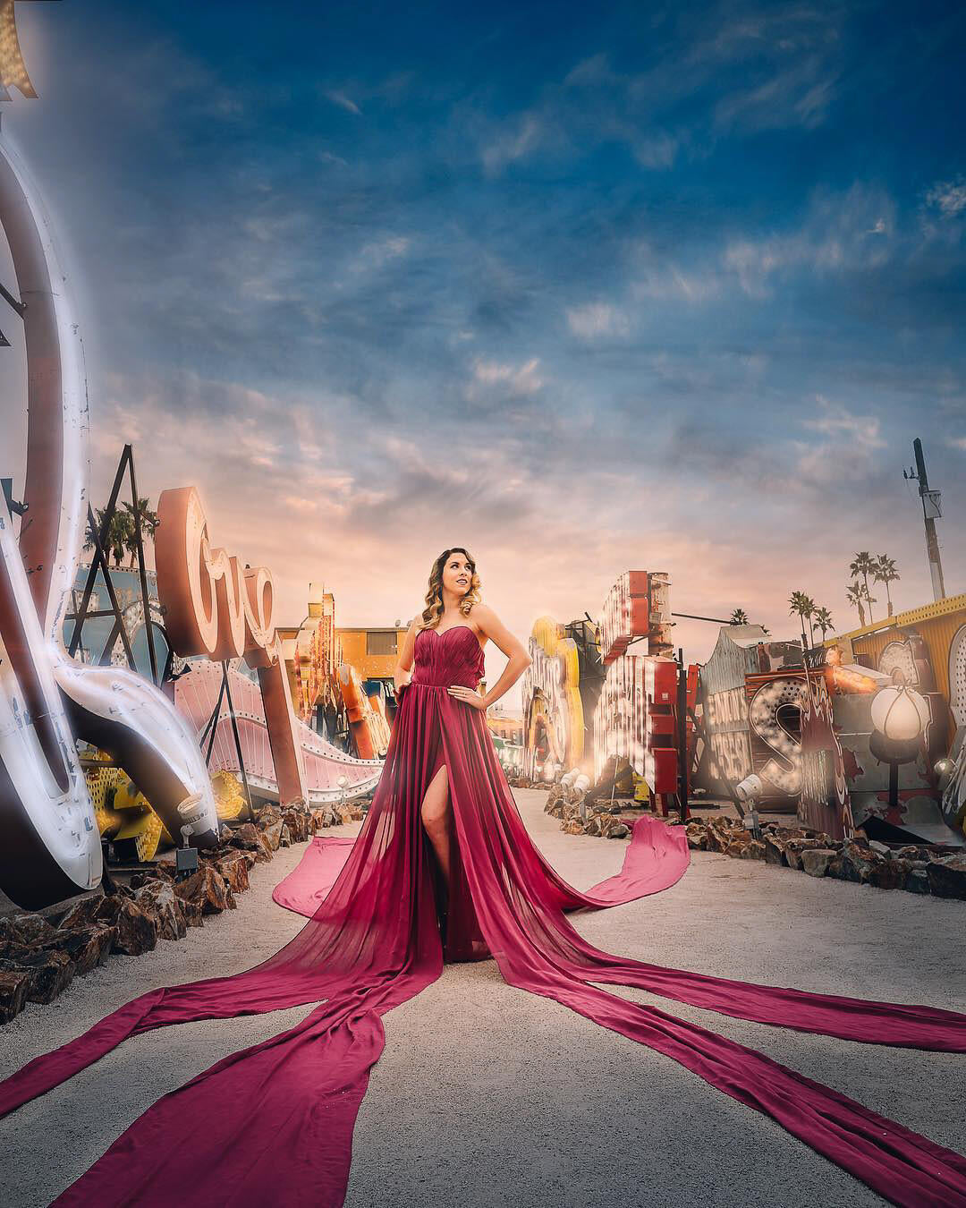 A woman wearing a gorgeous red gown 