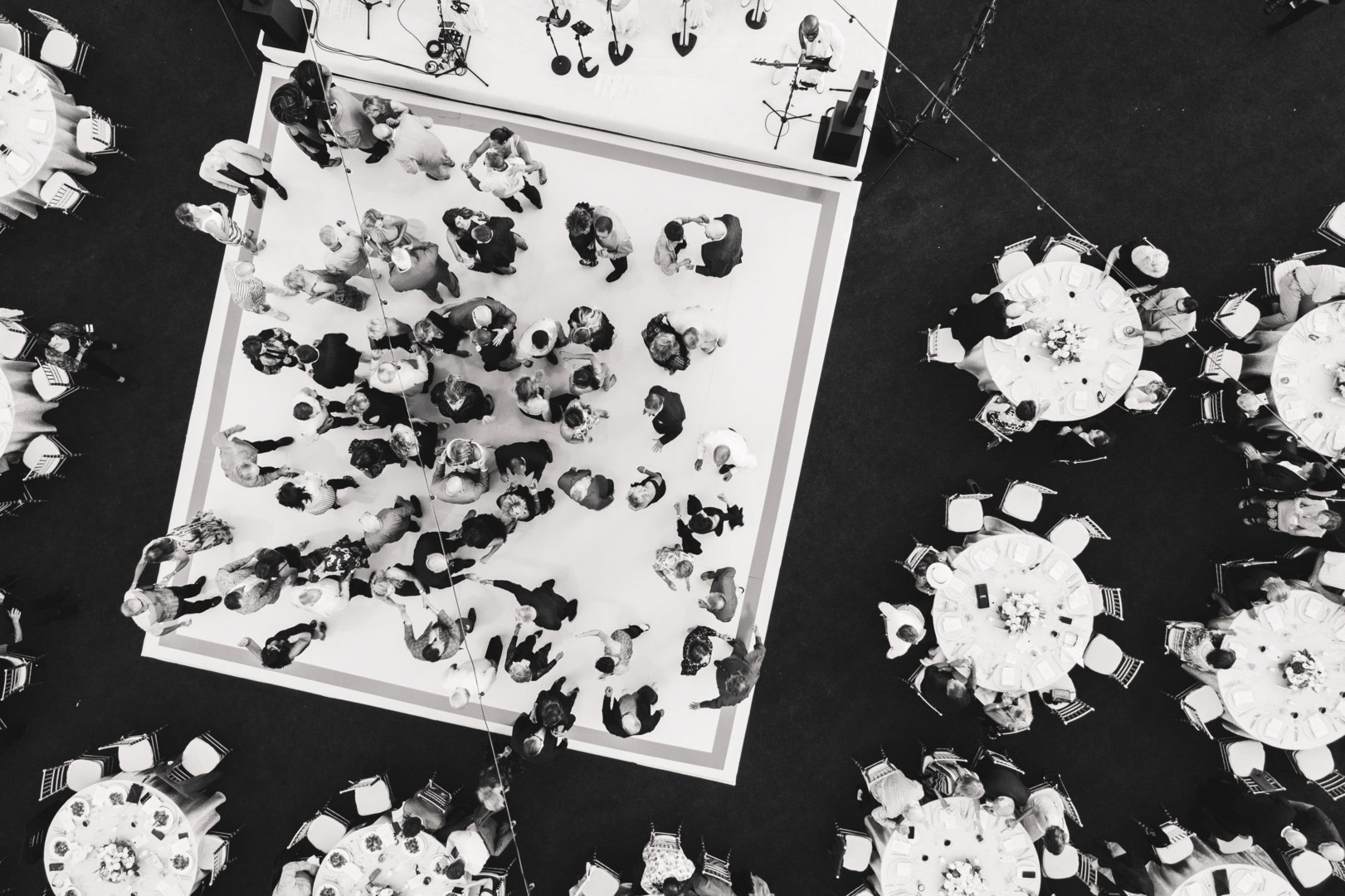 an overhead aerial shot of a wedding reception