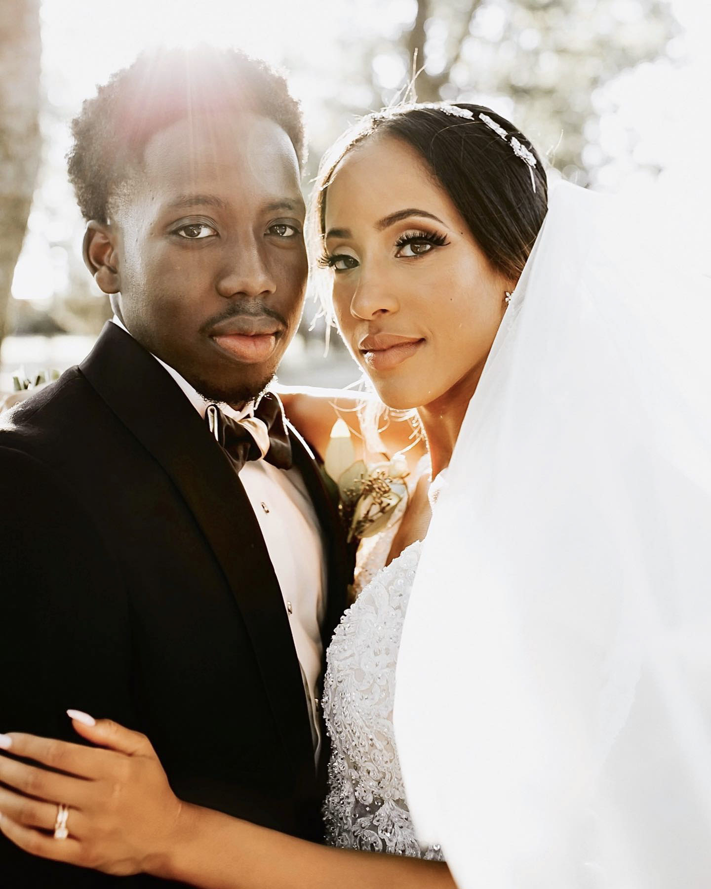 a wedding couple in their wedding attire