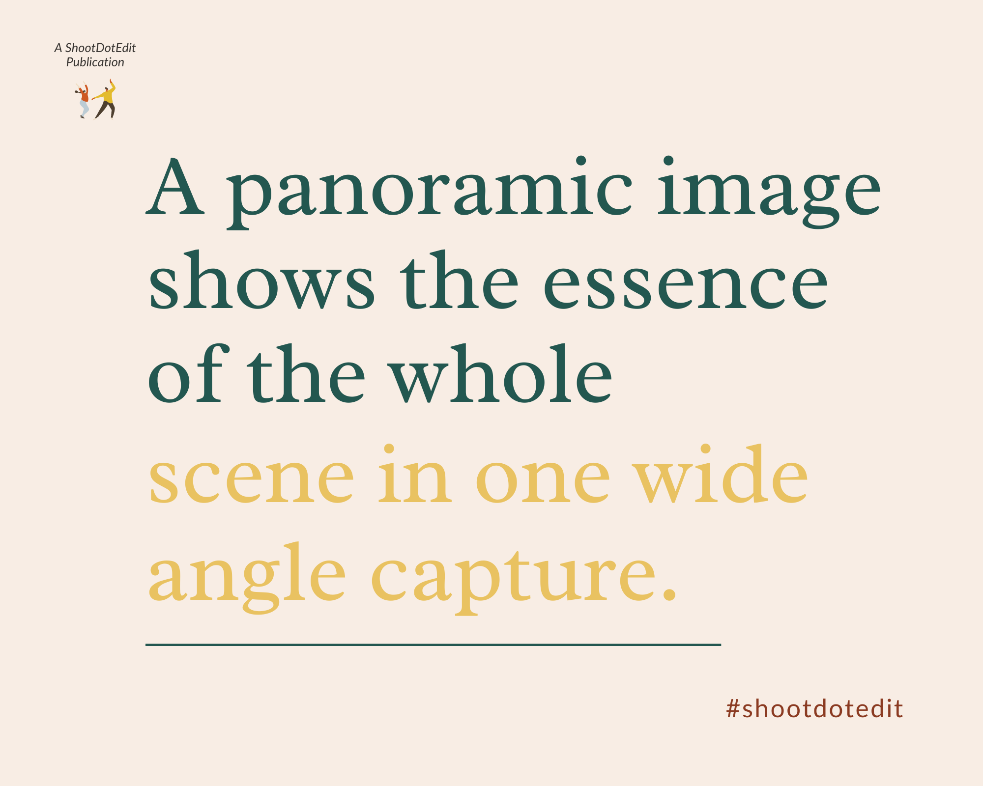 Infographic stating a panoramic image shows the essence of the whole scene in one wide angle capture 