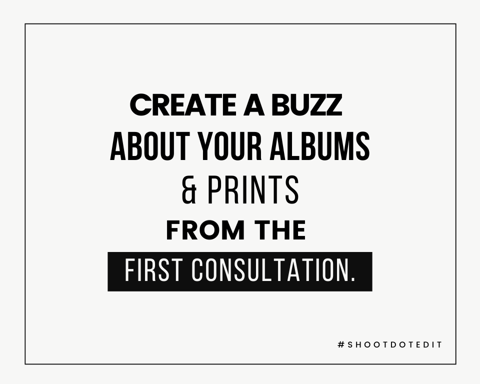 Infographic stating create a buzz about your albums and prints from the first consultation