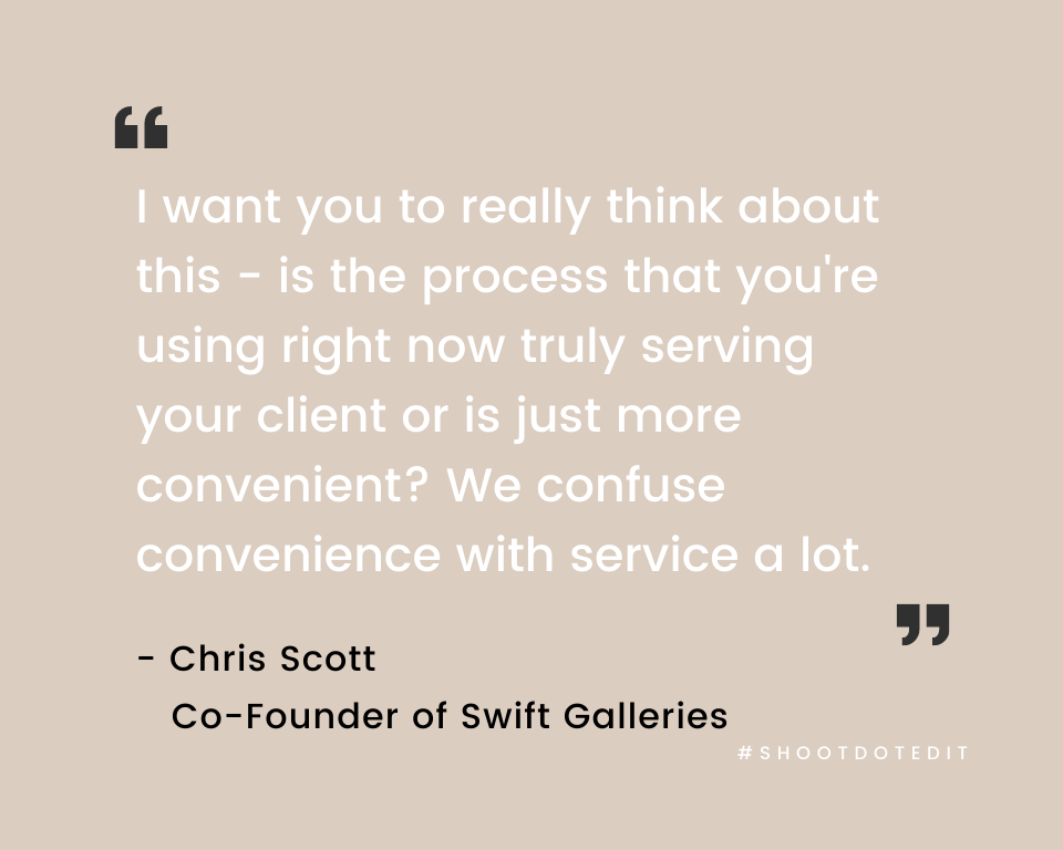 Infographic stating I want you to really think about this - is the process that you're using right now truly serving your client or is just more convenient? We confuse convenience with service a lot