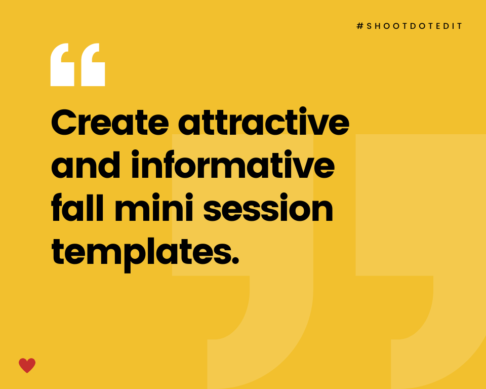 infographic stating create attractive and informative fall mini session templates