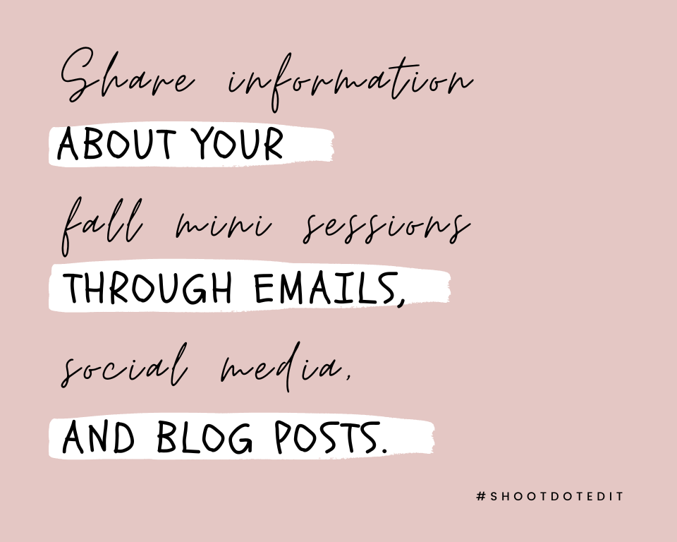 infographic stating share information about your fall mini sessions through emails, social media, and blog posts