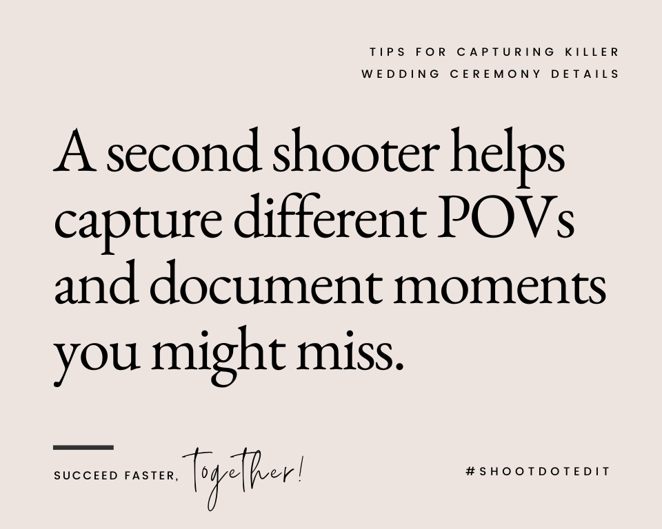 infographic stating a second shooter helps capture different POVs and document moments you might miss