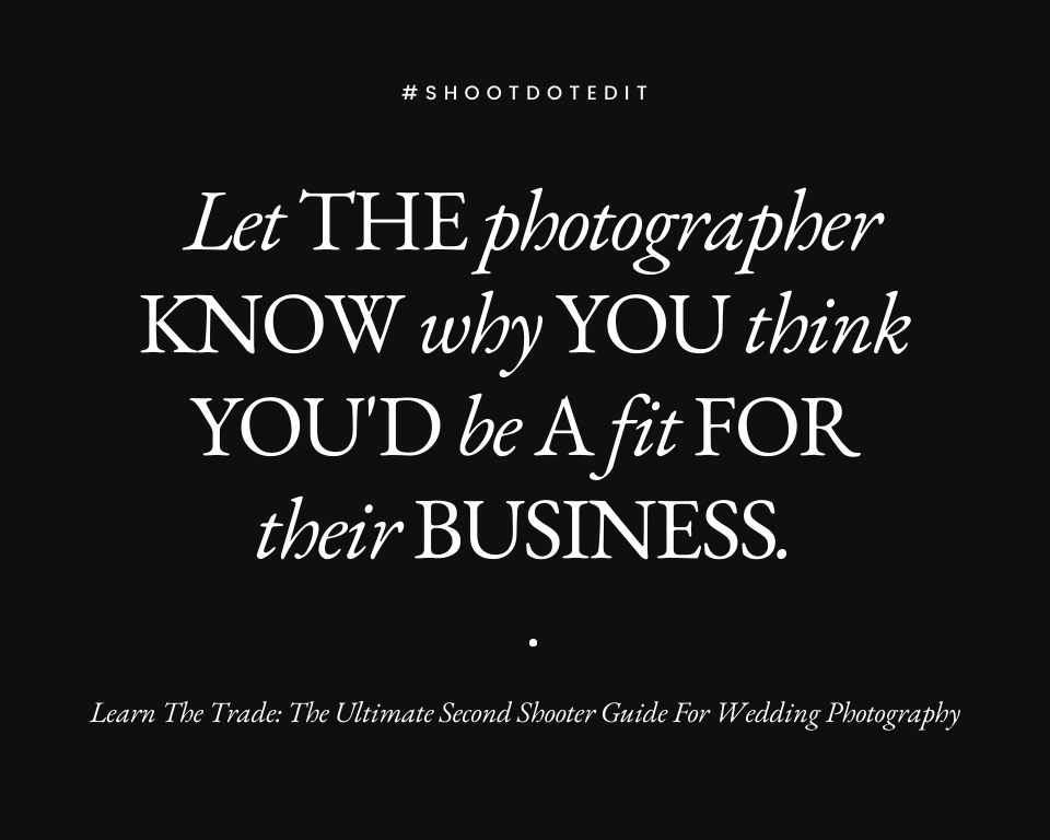 infographic stating let the photographer know why you think you'd be a fit for their business