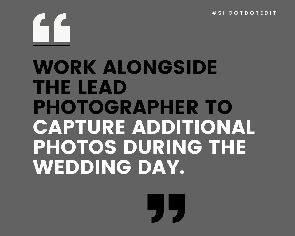 infographic stating work alongside the lead photographer to capture additional photos during the wedding day