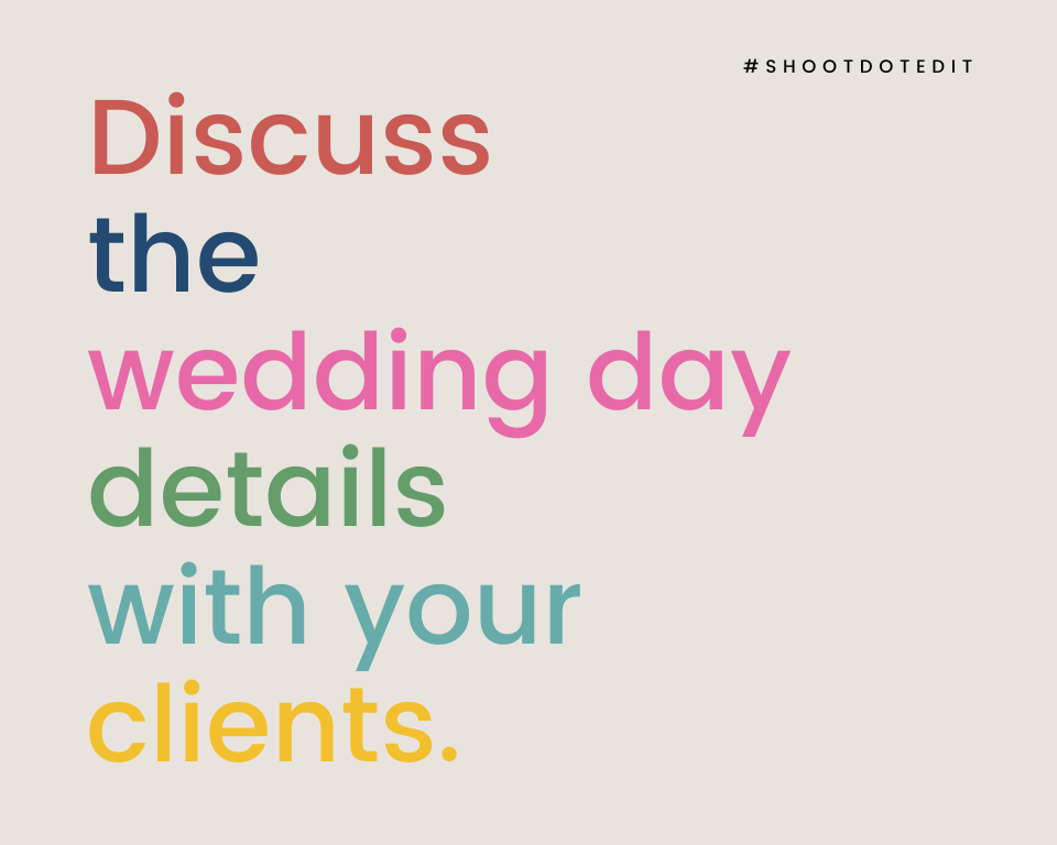 infographic stating discuss the wedding day details with your clients