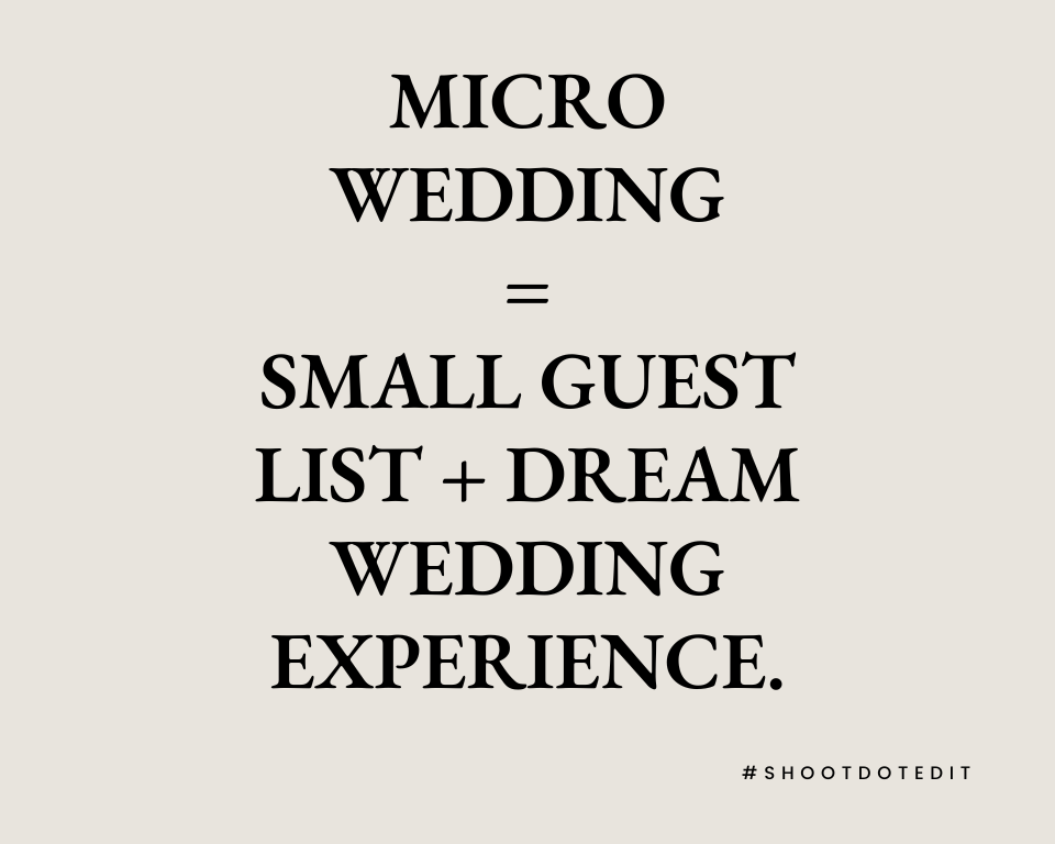 infographic stating micro wedding is equal to small guest list plus dream wedding experience