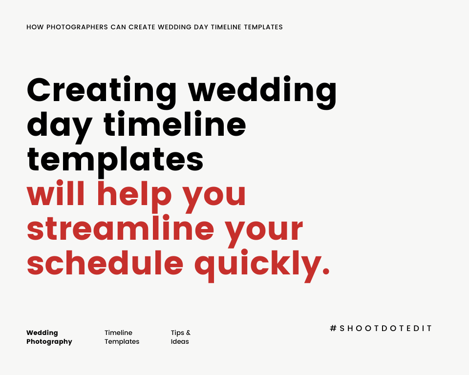 Infographic stating creating wedding day timeline templates will help you streamline your schedule quickly