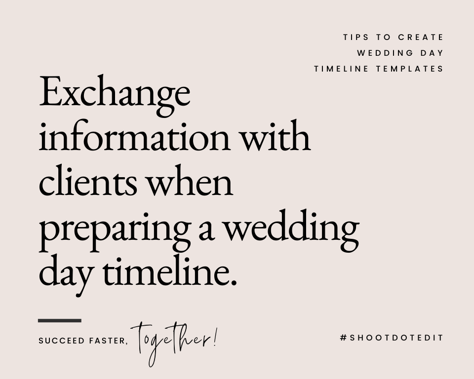 Infographic stating exchange information with clients when preparing a wedding day timeline