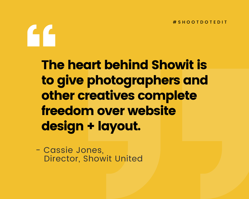 Infographic stating the heart behind Showit is to give photographers and other creatives complete freedom over website design and layout