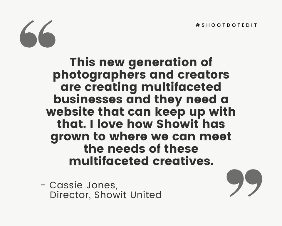 Infographic stating this new generation of photographers and creators are creating multifaceted businesses and they need a website that can keep up with that.  I love how Showit has grown to where we can meet the needs of these multifaceted creatives