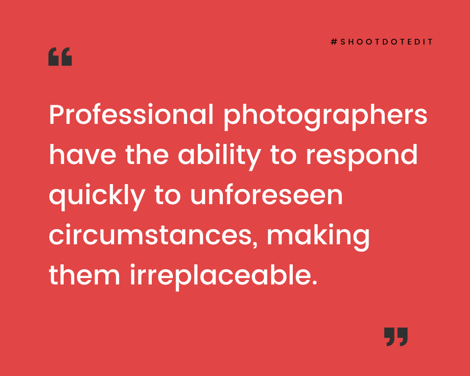 infographic stating professional photographers have the ability to respond quickly to unforeseen circumstances making them irreplaceable