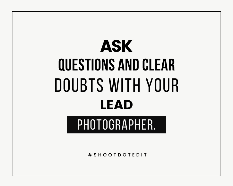 infographic stating ask questions and clear doubts with your lead photographer