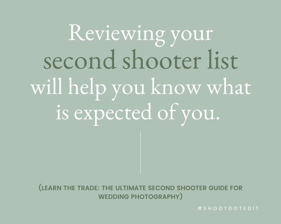 infographic stating reviewing your second shooter list will help you know what is expected of you