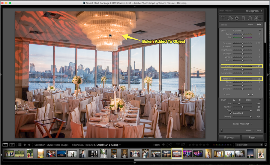 bokeh added to object in lightroom