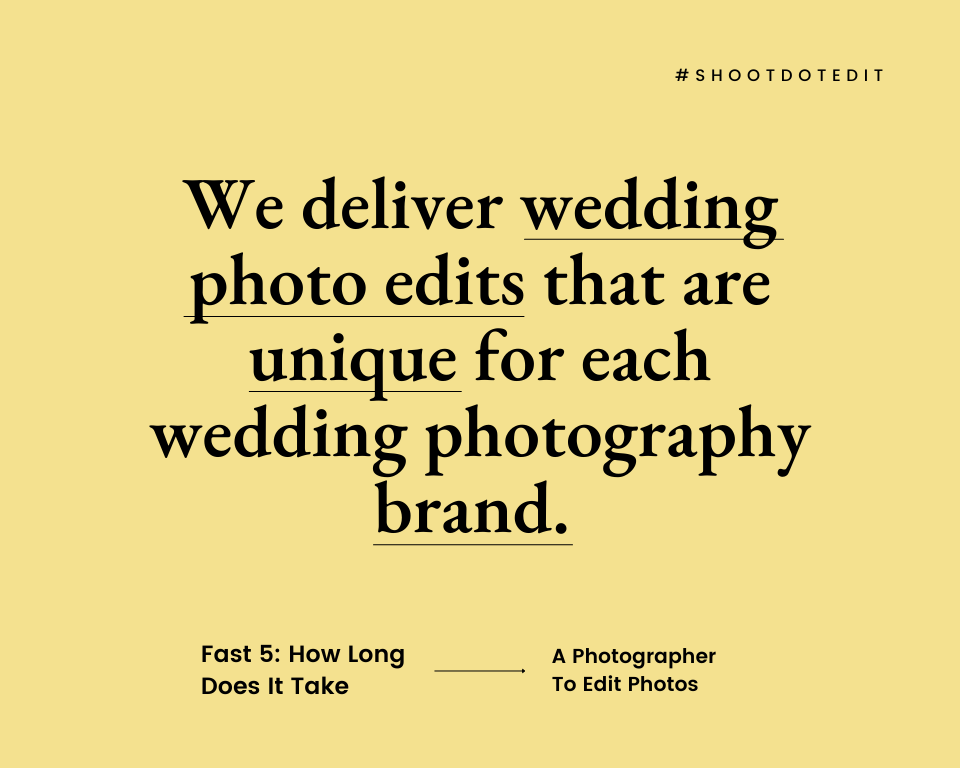 infographic stating we deliver wedding photo edits that are unique for each wedding photography brand