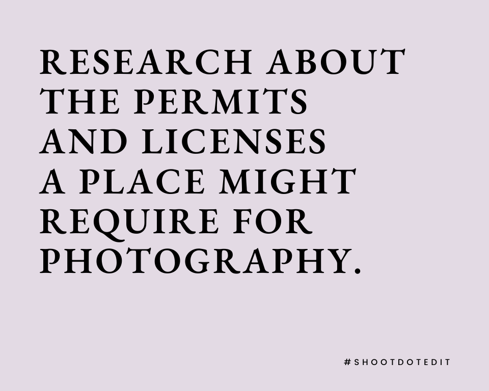 infographic stating research about the permits and licenses a place might require for photography