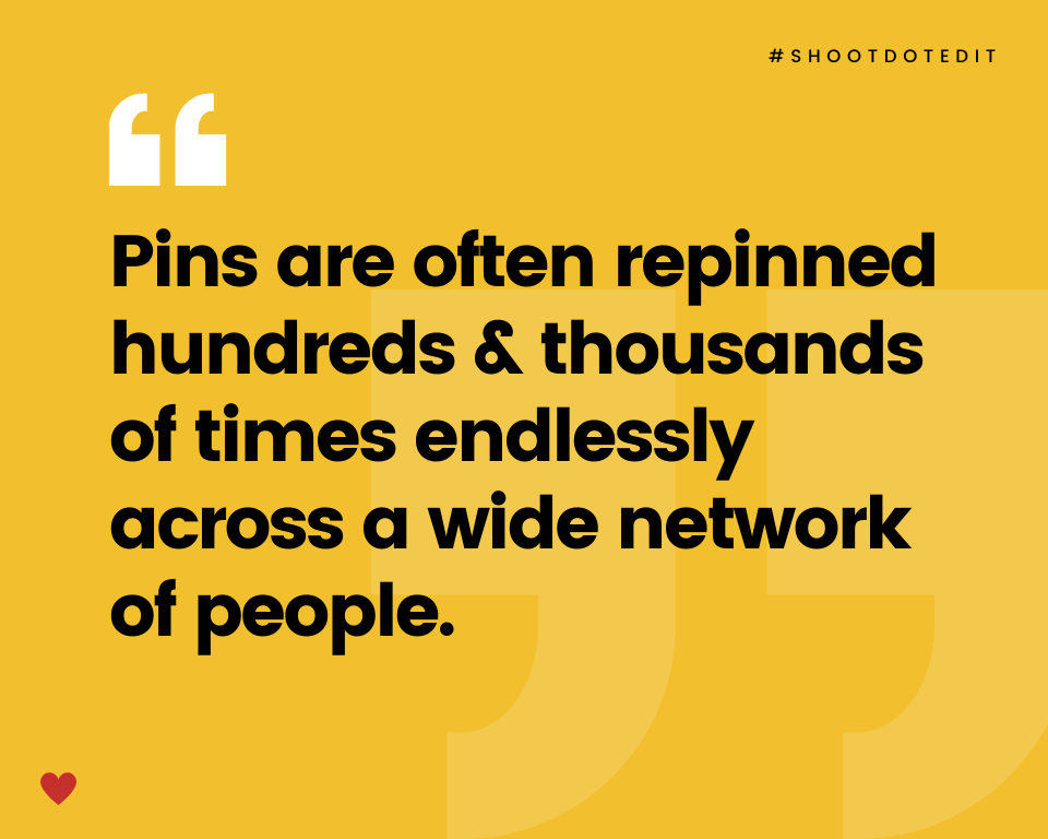 infographic stating pins are often repinned hundreds and thousands of times endlessly across a wide network of people