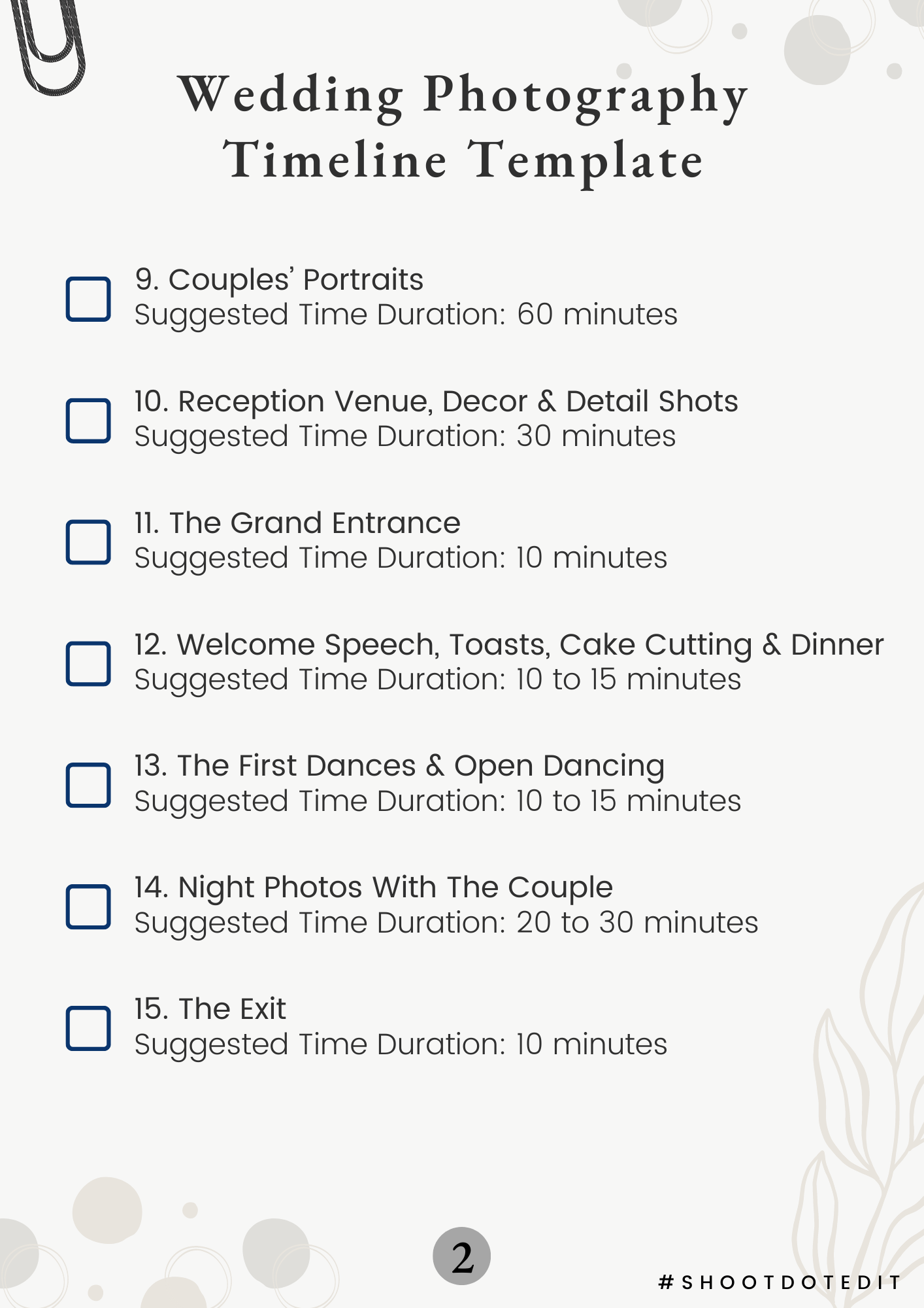 Wedding photography timeline template checklist