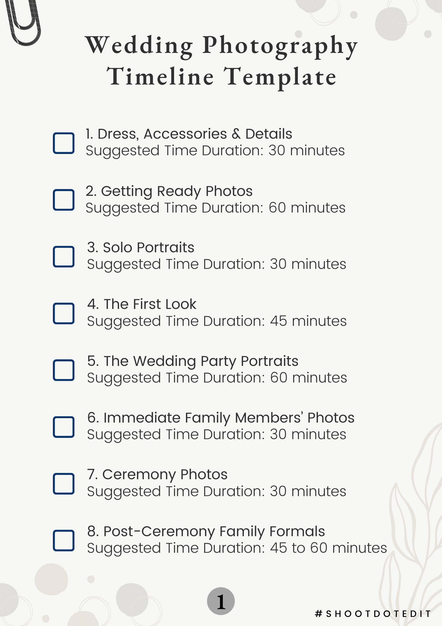 Wedding photography timeline template checklist