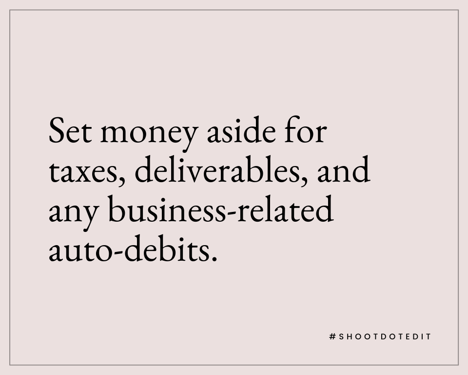 Infographic stating set money aside for taxes, deliverables, and any business-related auto-debits