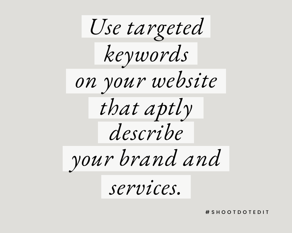 infographic stating use targeted keywords on your website that aptly describe your brand and services