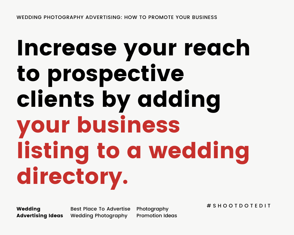 infographic stating increase your reach to prospective clients by adding your business listing to a wedding directory