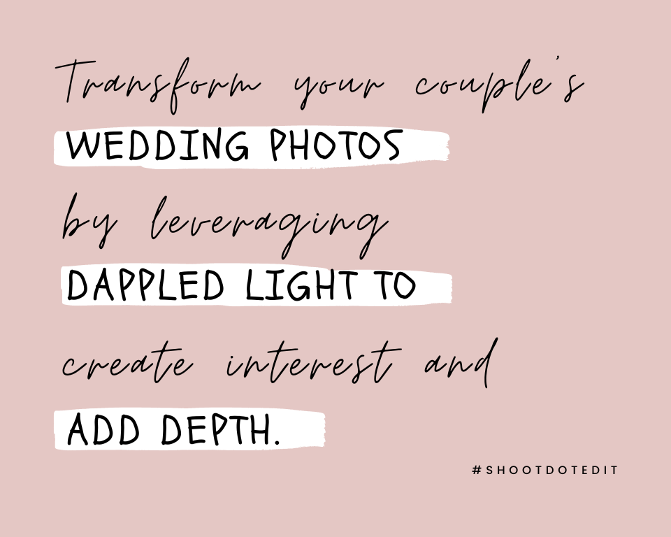 infographic stating transform your couples wedding photos by leveraging dappled light